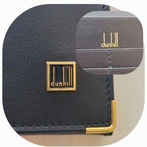 Dunhill Black Leather Bi-fold Long Wallet with Gold Logo and Corner Trim EUC
